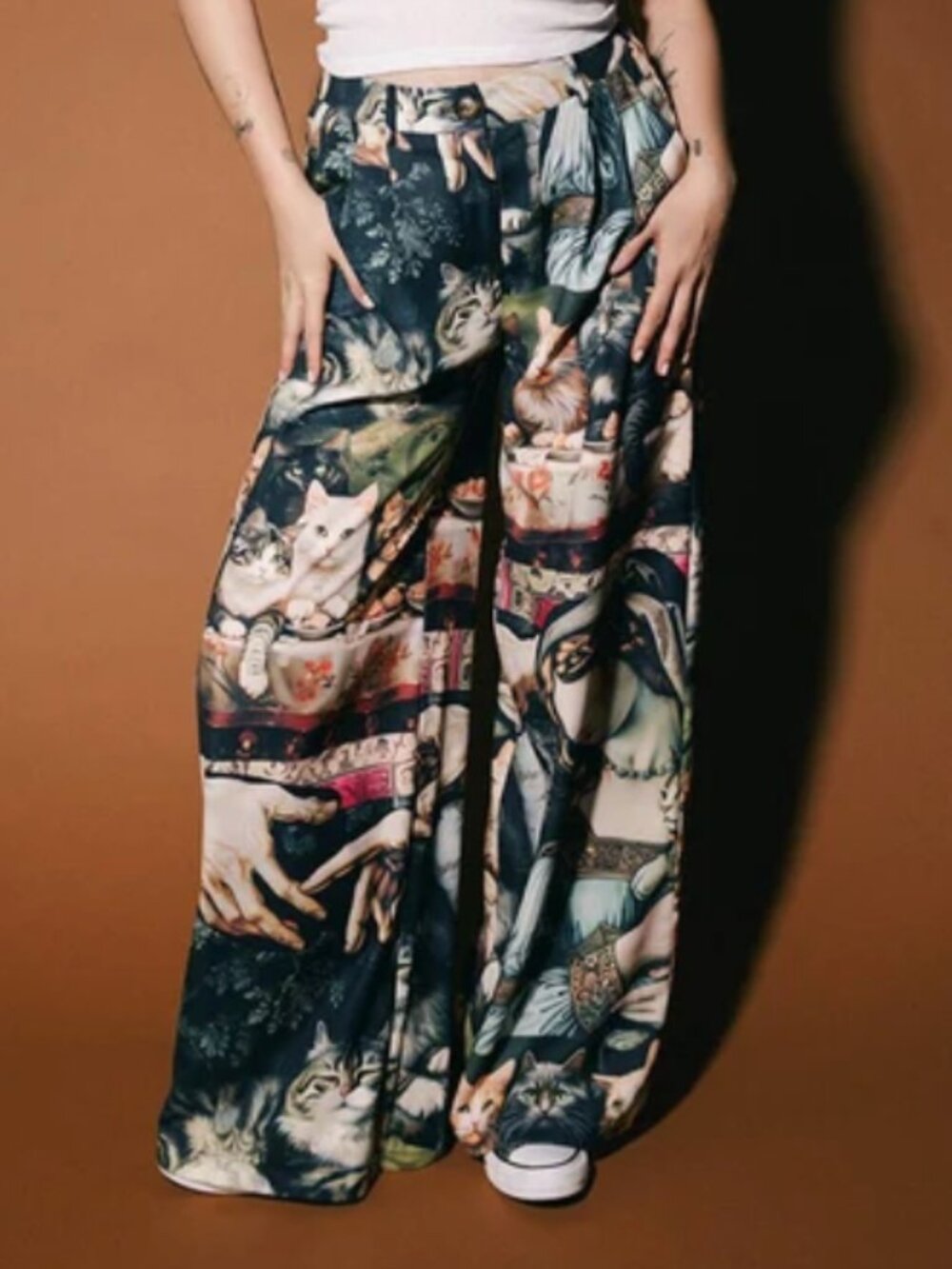 Dressed in LALA Never Taking These Off Trousers Cult of Cats Print Wide Leg